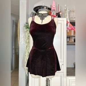 Red Velvet Mini Dress Romper Dance wear Small Stretchy Burgundy Dark Red